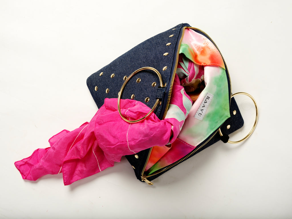 ANNA DENIM PYRAMID CLUTCH