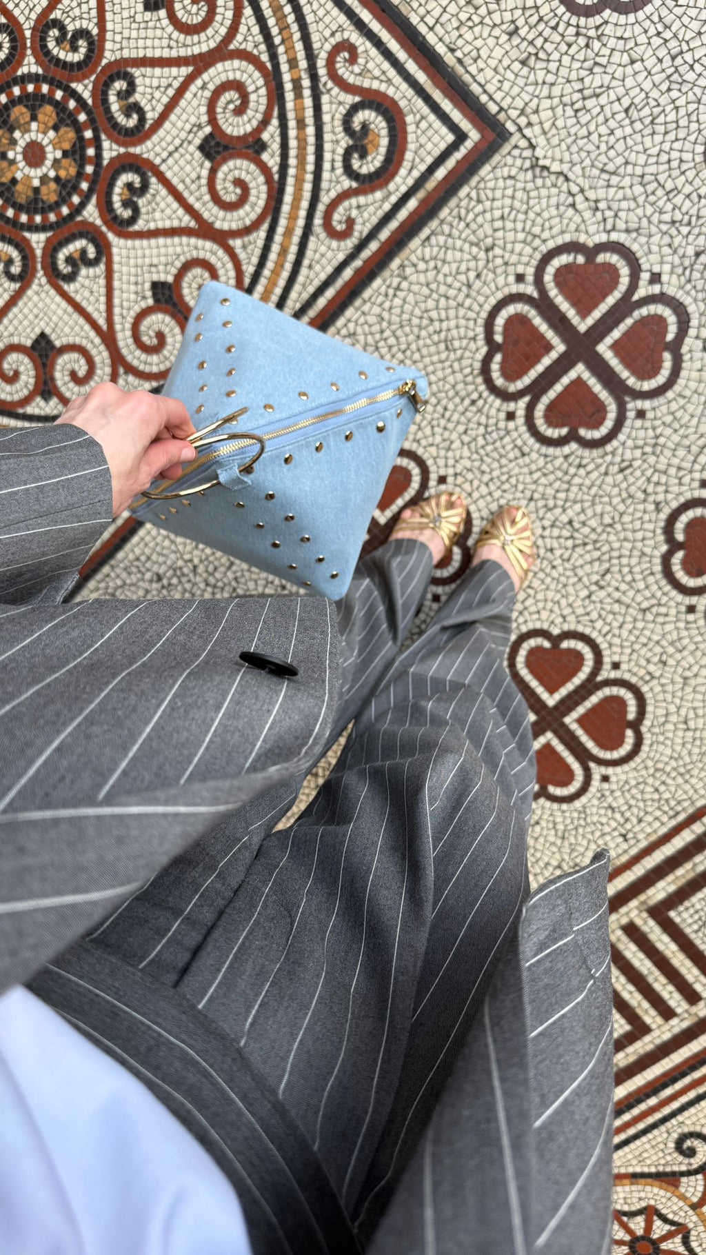 WARI DENIM PYRAMID CLUTCH