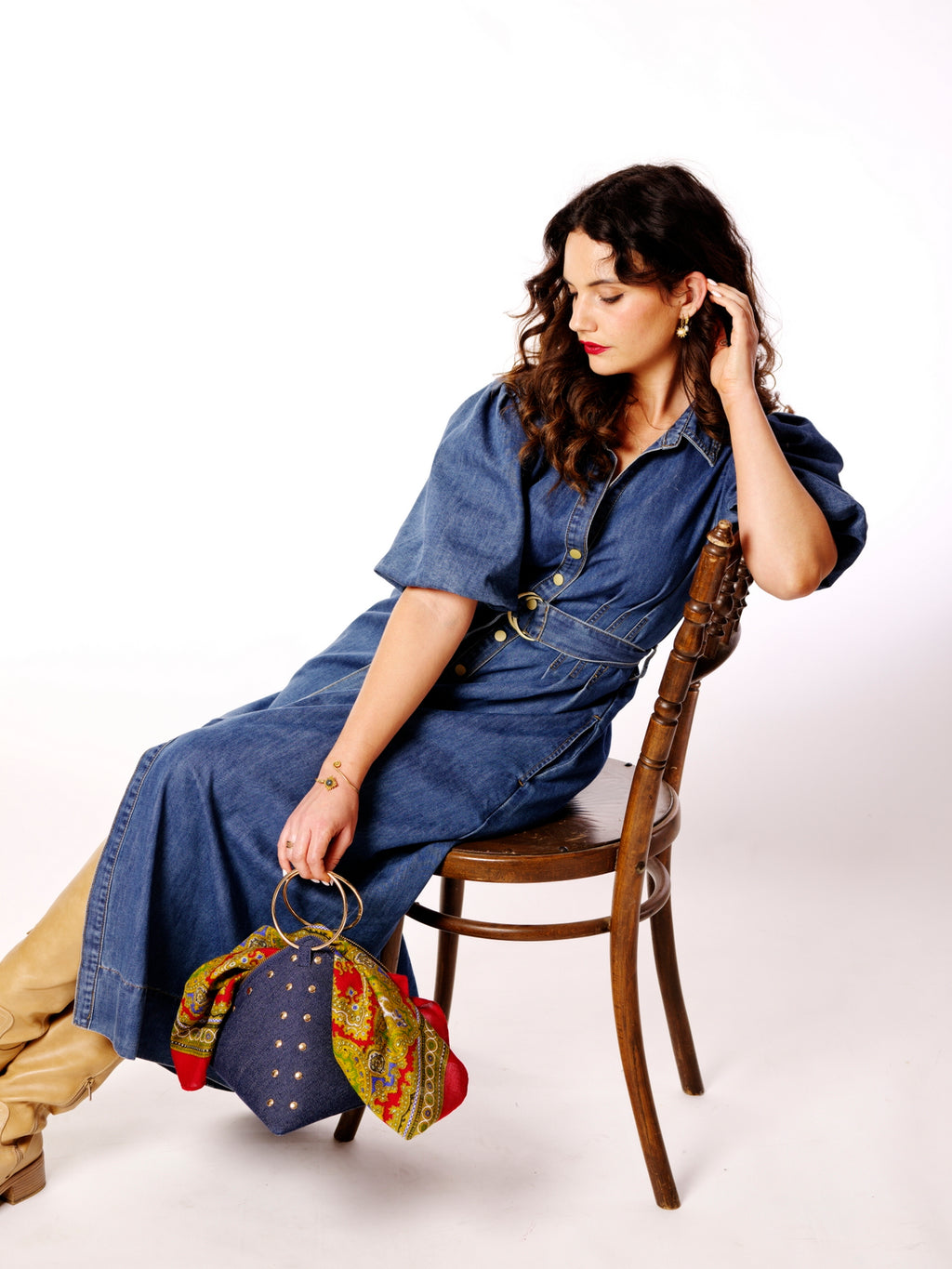 ANNA DENIM PYRAMID CLUTCH