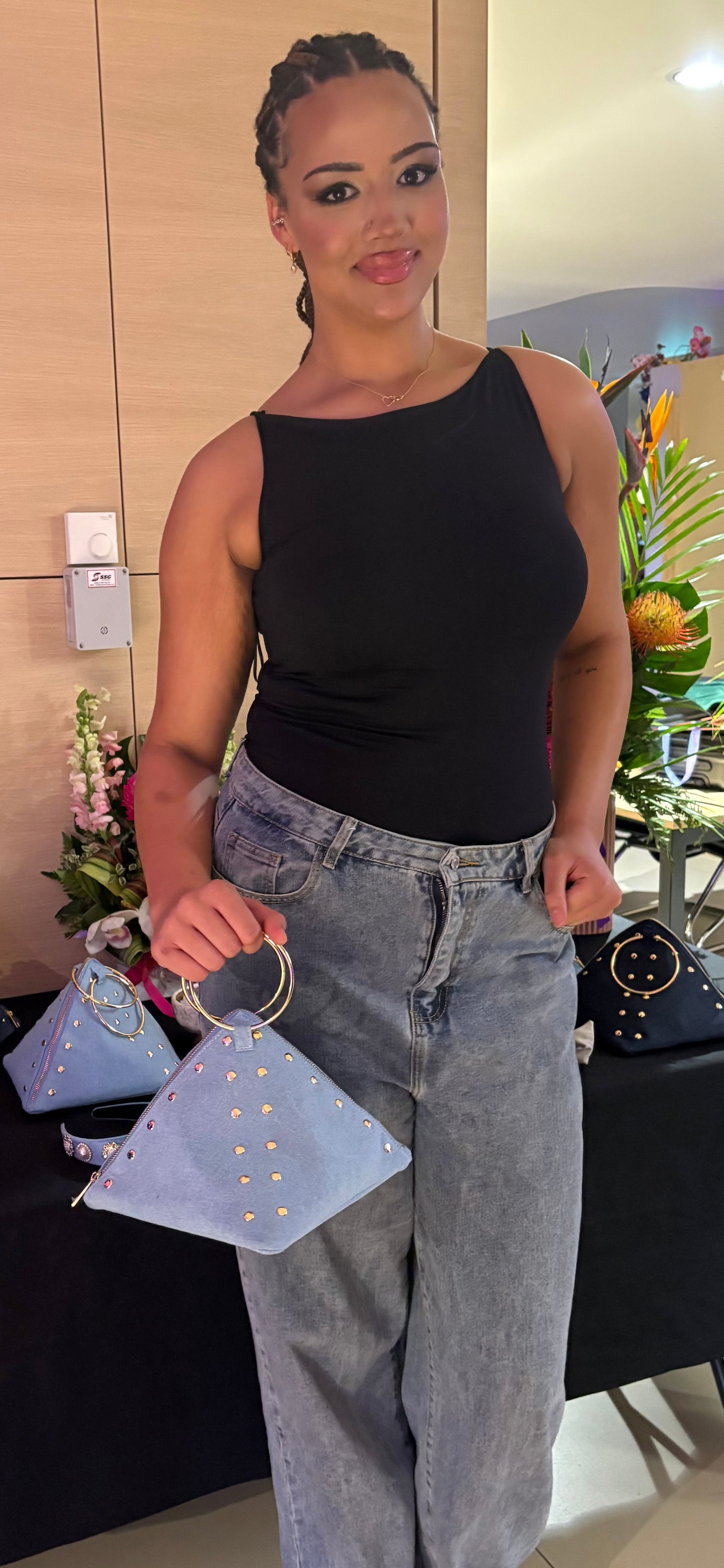 Light Denim Pyramid Clutch