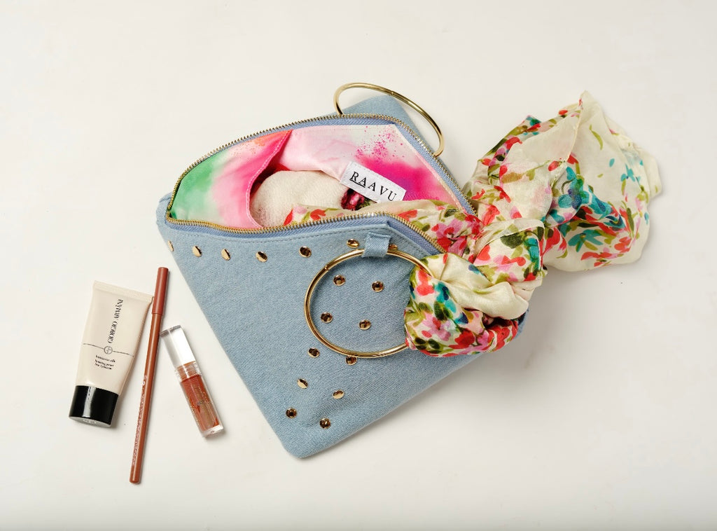 WARI DENIM PYRAMID CLUTCH